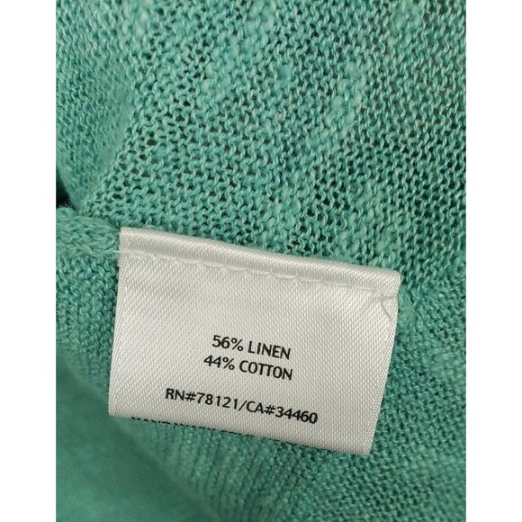 Eileen Fisher Knit Cardigan Open M Slub Green Asymmetric Hem Linen Blend Casual - Picture 4 of 5